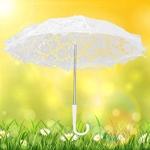 Stickschirm, Spitze Regenschirm, Brautschirm, 16.5x19.3in Umbrella Requisiten Spitzenschirm, Stage Performance J-Griff Regenschirm für Hochzeit Brautgeschenk Fotografie Prop Regenschirm(White) von CHICIRIS