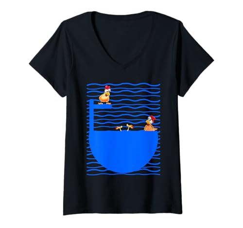 Damen Lustige Hühner Hühnerstall Schwimmen Tauchen Turmspringen T-Shirt mit V-Ausschnitt Damen Lustige Hühner Hühnerstall Schwimmen Tauchen Turmspringen T-Shirt mit V-Ausschnitt von CHICKEN COOP FARMER POULTRY COMIC