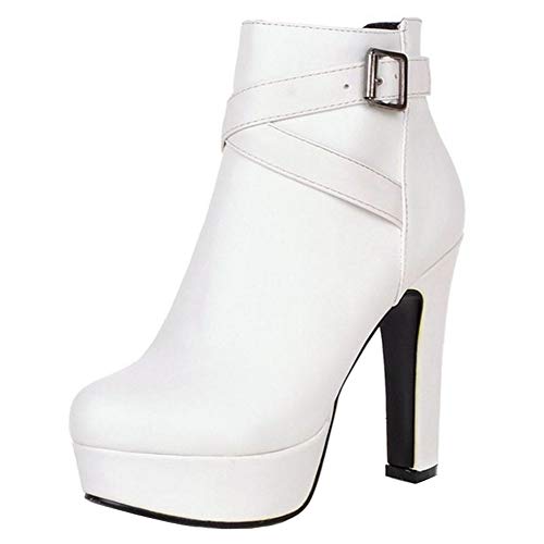 CHICMARK Damen Blockabsatz Stiefeletten (Weiß, 40 EU) von CHICMARK