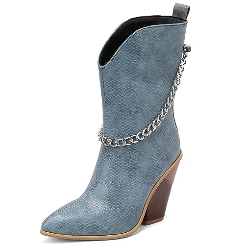 CHICMARK Damen Cowboystiefel mit Spitzer Zehenpartie Westernstiefel mit Keilabsatz (Blau, 39) von CHICMARK