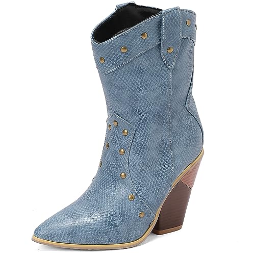 CHICMARK Damen Cowboystiefel mit Spitzer Zehenpartie Westernstiefel mit Keilabsatz (Blau, 40) von CHICMARK