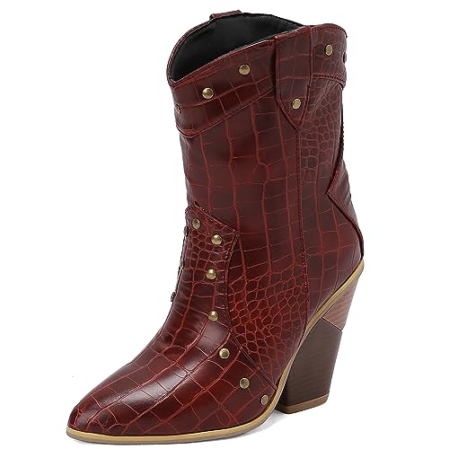 CHICMARK Damen Cowboystiefel mit Spitzer Zehenpartie Westernstiefel mit Keilabsatz (Braun, 41) von CHICMARK