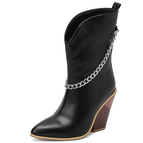 CHICMARK Damen Cowboystiefel mit Spitzer Zehenpartie Westernstiefel mit Keilabsatz (Schwarz, 40) von CHICMARK