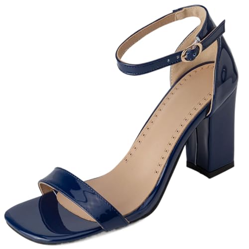CHICMARK Damen Dress Open Toe Sandalen mit Blockabsatz Kegelabsatz Schuhe Sommer (Dunkelblau, 37 EU) von CHICMARK