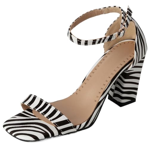 CHICMARK Damen Dress Open Toe Sandalen mit Blockabsatz Kegelabsatz Schuhe Sommer (Schwarz-Weiß, 46 EU) von CHICMARK