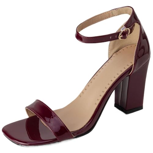 CHICMARK Damen Dress Open Toe Sandalen mit Blockabsatz Kegelabsatz Schuhe Sommer (Weinrot, 40 EU) von CHICMARK