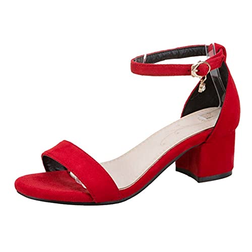 CHICMARK Damen Gemütlich Sandalen mit Blockabsatz Open Toe Schuhe Sommer (Rot, 35) von CHICMARK