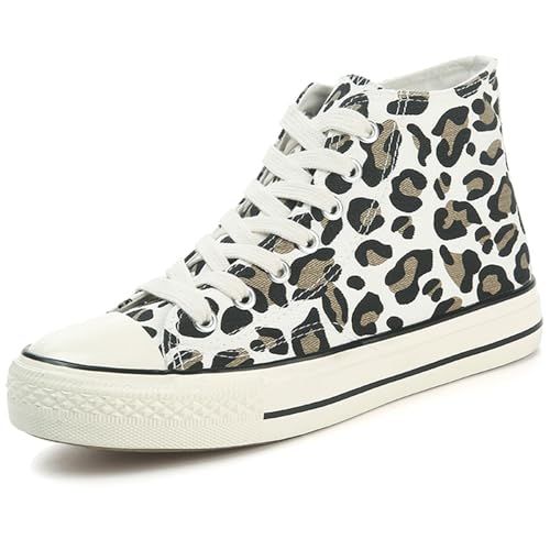 CHICMARK Damen High/Low Top Sneaker Fashion Leopard Espadrilles (Weiß High Top, 38 EU) von CHICMARK