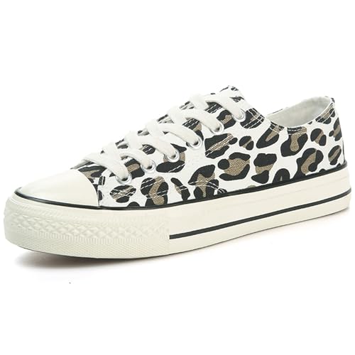 CHICMARK Damen High/Low Top Sneaker Fashion Leopard Espadrilles (Weiß Low Top, 39 EU) von CHICMARK