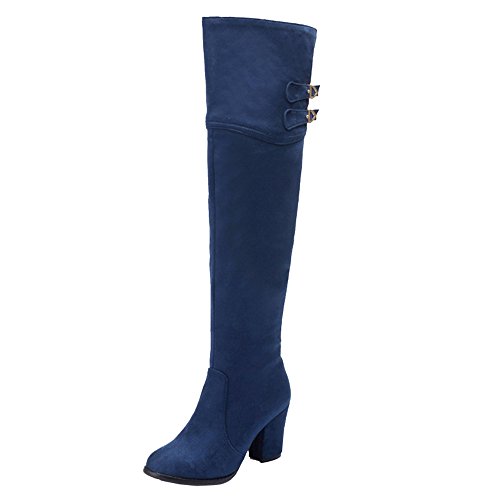 CHICMARK Damen Knie Hoch Stiefel mit Blockabsatz Reißverschluss Schuhe (Blau, 39) von CHICMARK