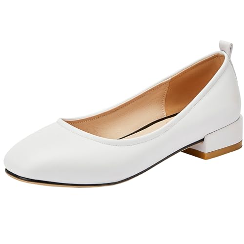 CHICMARK Damen Komfort-Pumps mit Niedrige, Klobige Absätze und Runder Zehenpartie - Zwei Tragemöglichkeiten (Weiß, 43) von CHICMARK