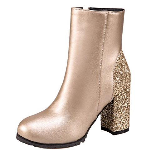 CHICMARK Damen Komfort Stiefeletten mit Blockabsatz und Runder Zehenpartie (Gold, 43 EU) von CHICMARK