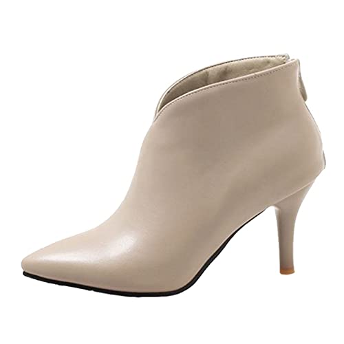 CHICMARK Damen Komfort Stiefeletten mit dünnem Absatz und Reißverschlüssen (Beige, 40) von CHICMARK