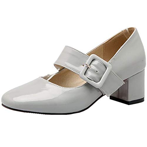 CHICMARK Damen Mary Jane Pumps Blockabsatz Schuhe (Grau, 45 EU) von CHICMARK