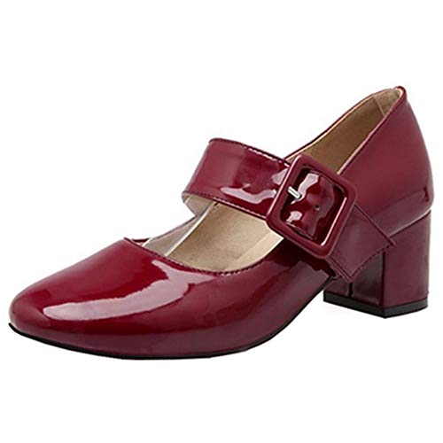 CHICMARK Damen Mary Jane Pumps Blockabsatz Schuhe (Rot, 42 EU) von CHICMARK