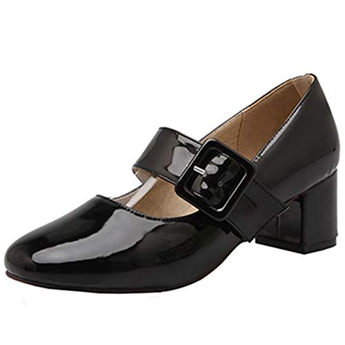 CHICMARK Damen Mary Jane Pumps Blockabsatz Schuhe (Schwarz, 38 EU) von CHICMARK