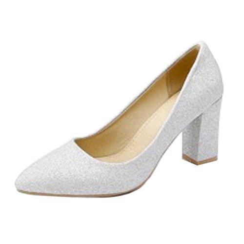 CHICMARK Damen Mode Pumps mit Blockabsatz Hochzeit & Arbeit Schuhe (Silber, 39) von CHICMARK