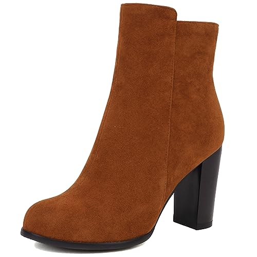 CHICMARK Damen Mode Stiefeletten mit Runder Zehen- und Blockabsatz und Seitlichen Reißverschlüssen für Winter/Herbst (Gelb, 44) von CHICMARK