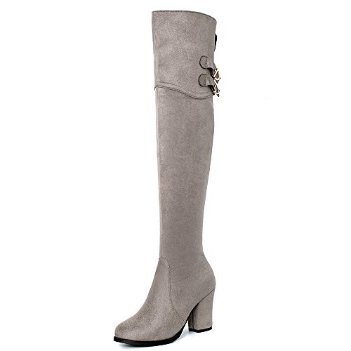 CHICMARK Damen Modische Overknee Ritterstiefel mit Blockabsatz und Runder Spitze (Grau, 38) von CHICMARK