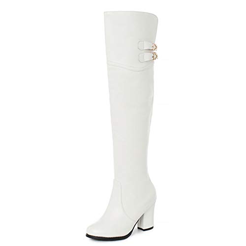 CHICMARK Damen Modische Overknee Ritterstiefel mit Blockabsatz und Runder Spitze (Pu Weiß, 40) von CHICMARK
