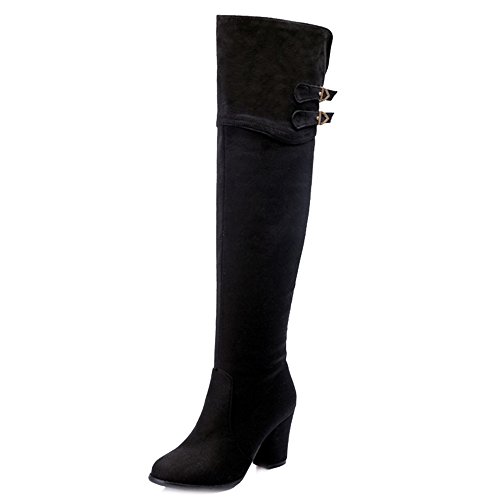 CHICMARK Damen Modische Overknee Ritterstiefel mit Blockabsatz und Runder Spitze (Schwarz, 43) von CHICMARK
