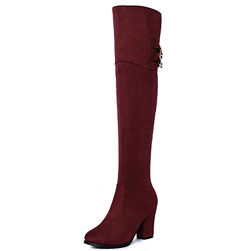 CHICMARK Damen Modische Overknee Ritterstiefel mit Blockabsatz und Runder Spitze (Weinrot, 49) von CHICMARK