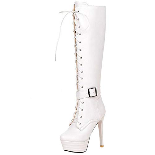 CHICMARK Damen Plateau-Kniehohe Stiefel mit Stiletto-Absatz (Weiß, 43) von CHICMARK