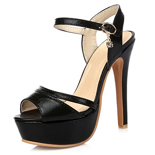 CHICMARK Damen Plateau Sandalen mit Super Hohe Blockabsätze und Peep Toe für Partys (Schwarz, 43) von CHICMARK