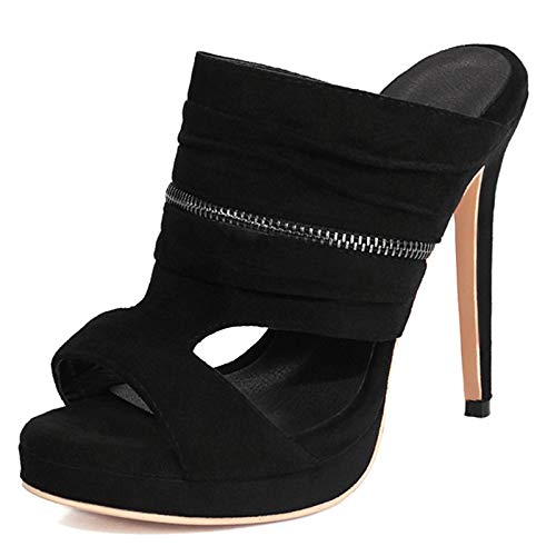CHICMARK Damen Sandalen Hausschuhe mit Stilettoabsatz und Offener Spitze To (Schwarz, 44) von CHICMARK