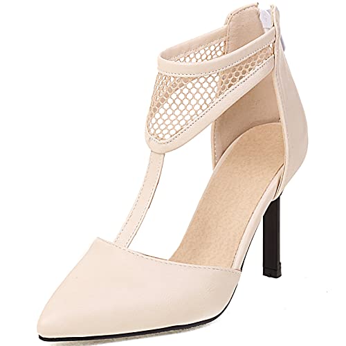 CHICMARK Damen Sandaletten mit Spitzer Zehenpartie und Reißverschluss Hinten(Beige2,42) von CHICMARK