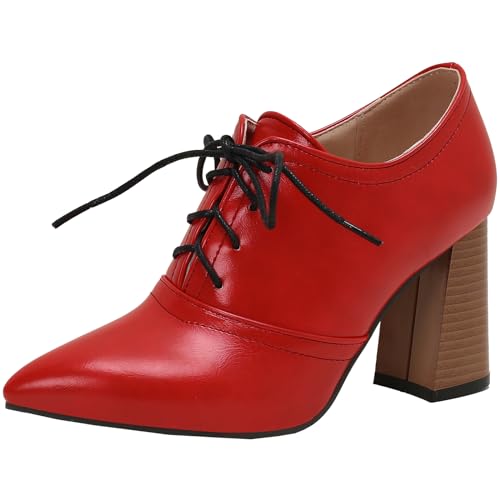 CHICMARK Damen Schnürschuhe mit Blockabsatz und Spitzer Zehenpartie für Jeans (Rot, 35) von CHICMARK