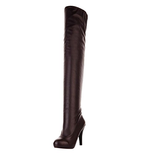 CHICMARK Damen Sexy Plateau Overknee/Oberschenkel Hohe Stiefel mit Runder Zehenpartie und Kitten Heels (Braun, 39 EU) von CHICMARK