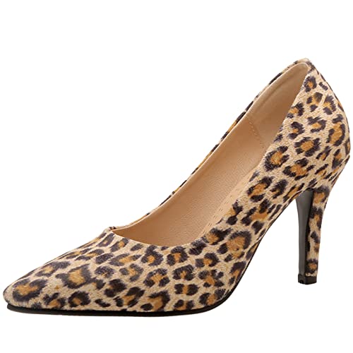 CHICMARK Damen Sexy Pumps zum Hineinschlüpfen mit Stiletto-Absatz und Spitzer Zehenpartie (Leopard Gelb, 46) von CHICMARK