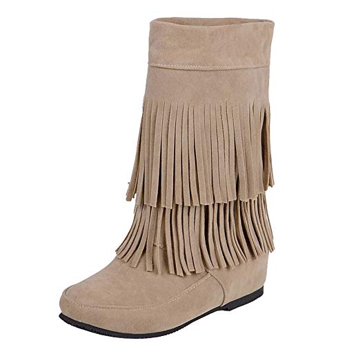 CHICMARK Damen Slip-On Keilstiefel mit Runder Spitze und Quaste Verziert (Beige, 38 EU) von CHICMARK