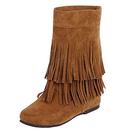 CHICMARK Damen Slip-On Keilstiefel mit Runder Spitze und Quaste Verziert (Braun, 38 EU) von CHICMARK