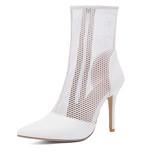 CHICMARK Damen Sommer Stiefeletten mit Spitzer Spitze (Weiß, 40) von CHICMARK