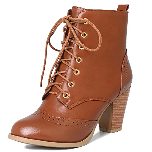 CHICMARK Damen Stiefel mit Blockabsatz Schnürsenkel Stiefeletten (Braun, 42) von CHICMARK