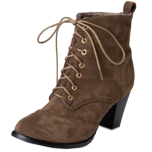 CHICMARK Damen Stiefel mit Blockabsatz Schnürsenkel Stiefeletten (Matt Dunkelgrün, 39 EU) von CHICMARK