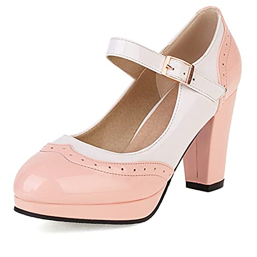 CHICMARK Damen Stilvolle Blockabsätze Mary Janes mit Mischfarbe (Rosa, 43) von CHICMARK