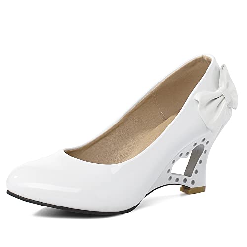 CHICMARK Damen Süße Pumps mit Keilabsatz und Schleife (Weiß, 42 EU) von CHICMARK