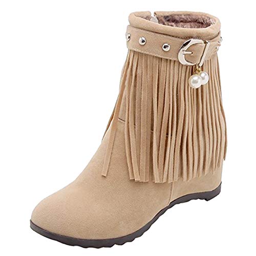 CHICMARK Damen Vintage Stiefeletten mit Keilabsatz und Runder Zehenpartie (Beige, 38 EU) von CHICMARK