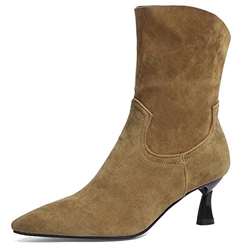 CHICMARK Damen Winter Slip-on Stiefeletten mit Spitzer Zehe und Kitten Heels (Braun,37) von CHICMARK