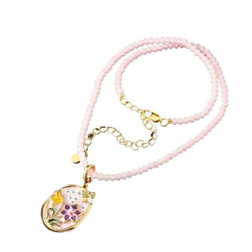 CHICMARK Gartenblumen Halskette - Blumenanhänger mit Kunstperlen für Sommerliche Outfits, Längenverstellbar (Rosa2) von CHICMARK