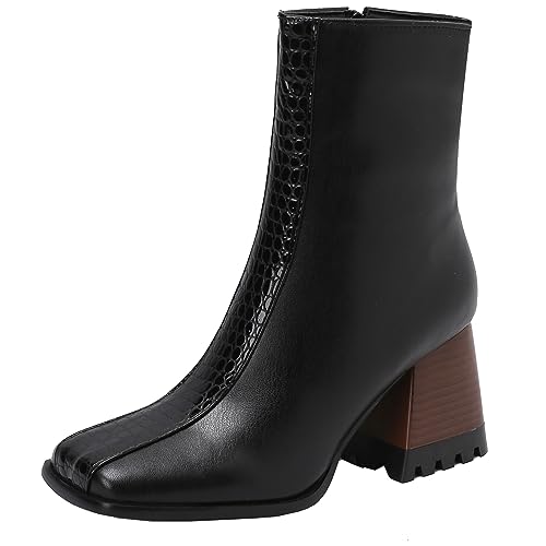 CHICMARK Herbst/Winter Lässige Chunky Heels Stiefeletten mit Eckiger Spitze für Damen (Schwarz, 39) von CHICMARK