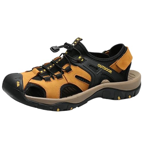 CHICMARK Herren Sommer Soft-Soed Casual Strandsandalen, Atmungsaktive und Schnell Trocknende Schuhe (Gelb Braun, 48 EU) von CHICMARK