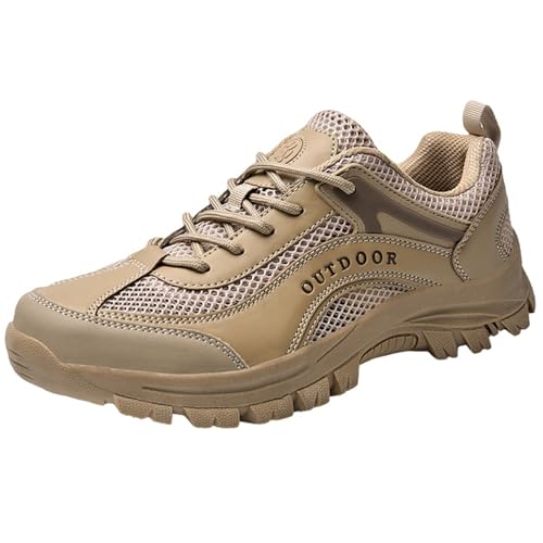 CHICMARK Herren Weite Passform Atmungsaktiv Mesh Wander Schuhe Leicht rutschfeste Sohle (Khaki, 48 EU) von CHICMARK