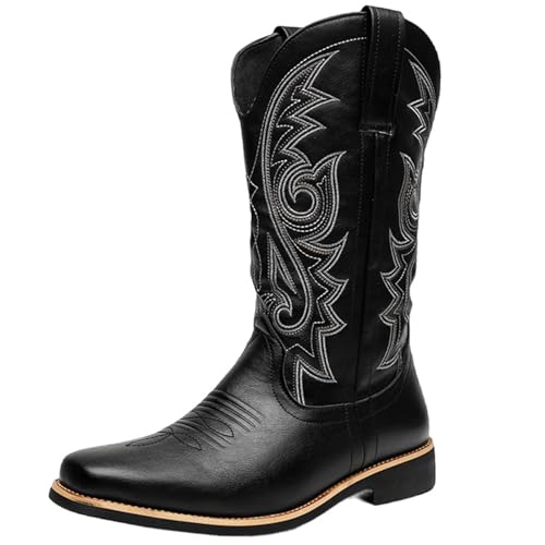 CHICMARK Herren Weite Passform Western Stiefel Schlupfdesign Komfort Rund Zehe (Schwarz, 45 EU) von CHICMARK
