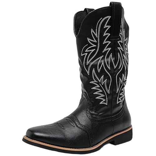 CHICMARK Herren Weite Passform Westernstiefel Rund Zehe Schlupfdesign Rutschfeste Gummisohle (Schwarz, 48 EU) von CHICMARK