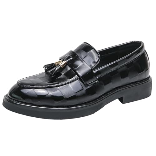 CHICMARK Herren Weite Schlupfschuhe Lederoptik Plateausohle Freizeitschuhe mit Rippendesign (Schwarz, 45 EU) von CHICMARK