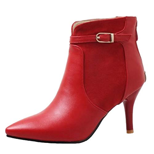 CHICMARK Lässige Damen Stiefeletten mit Stilettoabsatz und Spitzer Zehenpartie (Rot, 35 EU) von CHICMARK